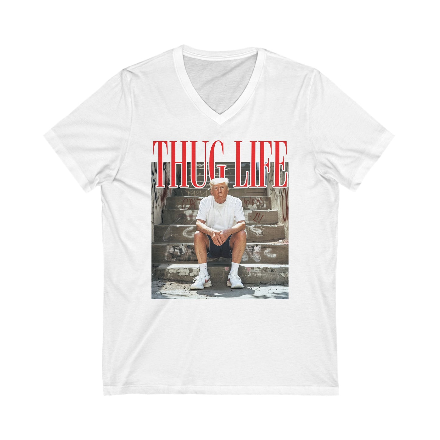 Trump Thug Life Album Cover Short Sleeve V-Neck Tee