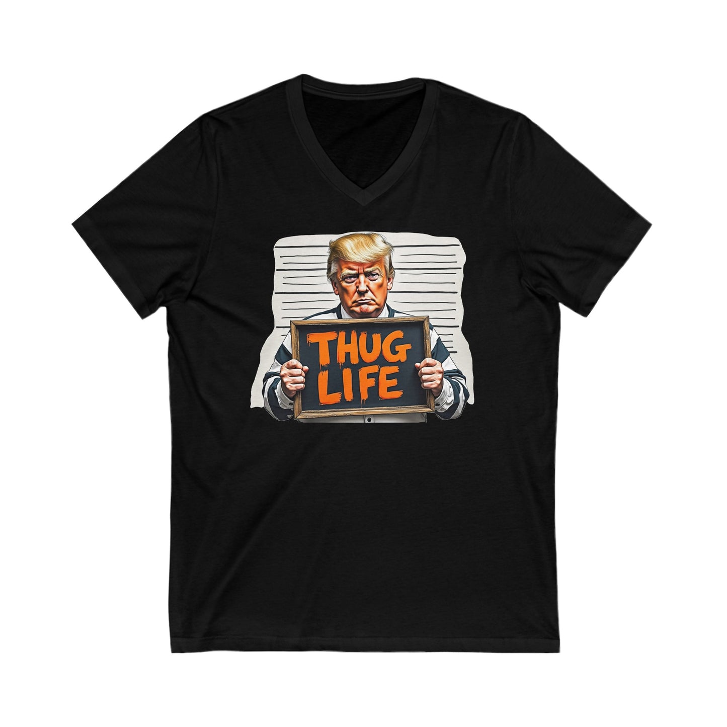 Trump Thug Life Mugshot Short Sleeve V-Neck Tee