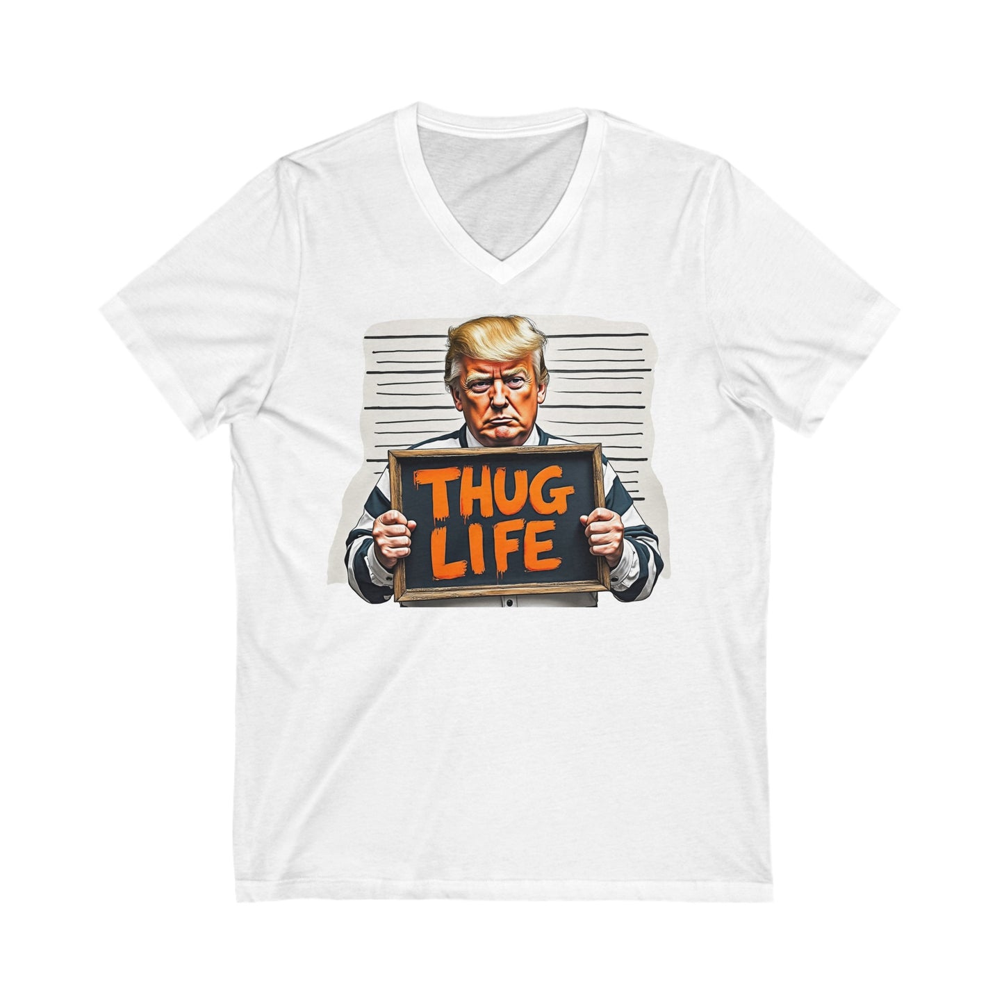 Trump Thug Life Mugshot Short Sleeve V-Neck Tee
